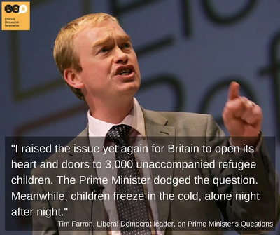 Image courtesy of Liberal Democrat Newswire Tim Farron speaking on unaccompanied refugees